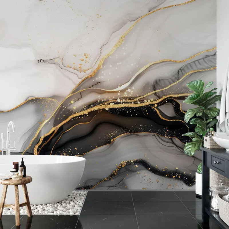 Adhésif mural or noir et blanc, L 96 po x l 108 po