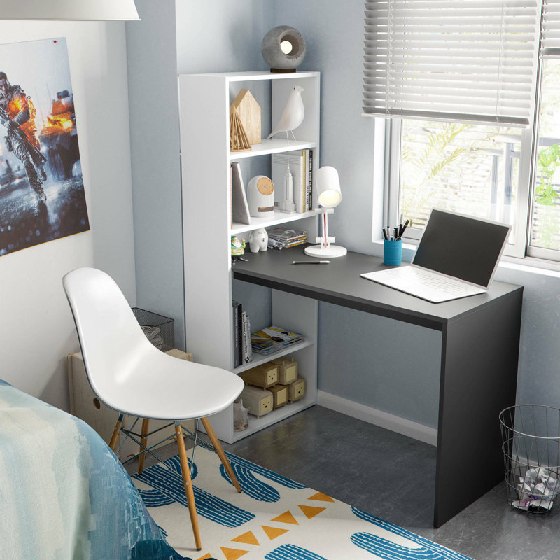 Desk Denton, Reversible Writing Desk With 5-Shelf Bookcase, 120X53H144 Cm