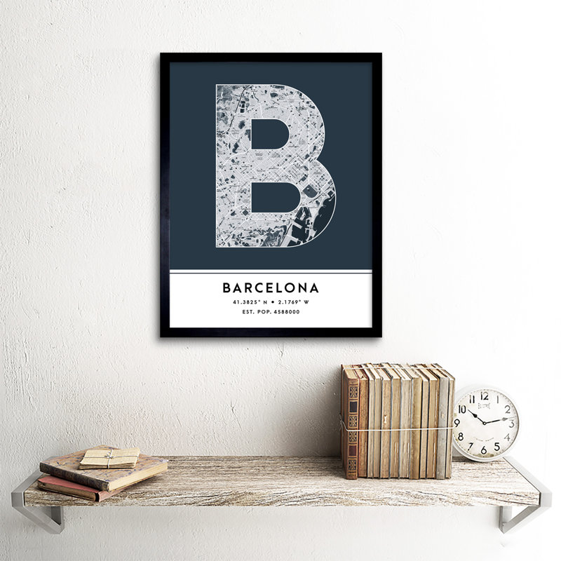 Barcelona City Map Barcelona Navy - Single Picture Frame Typography