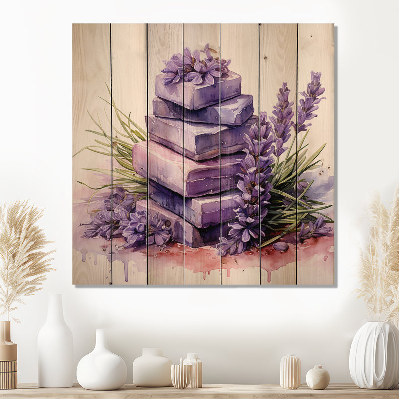 Mauve lavande Batjhroom I - lavande sur bois, H 36 po x l 36 po