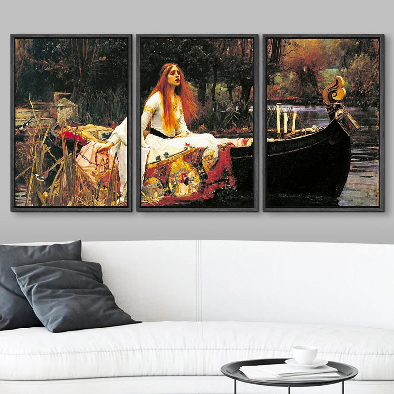 La Dame de Shalott, 3 pièces, H 36 po x l 24 po x P 1,5 po, Cadre en plastique noir