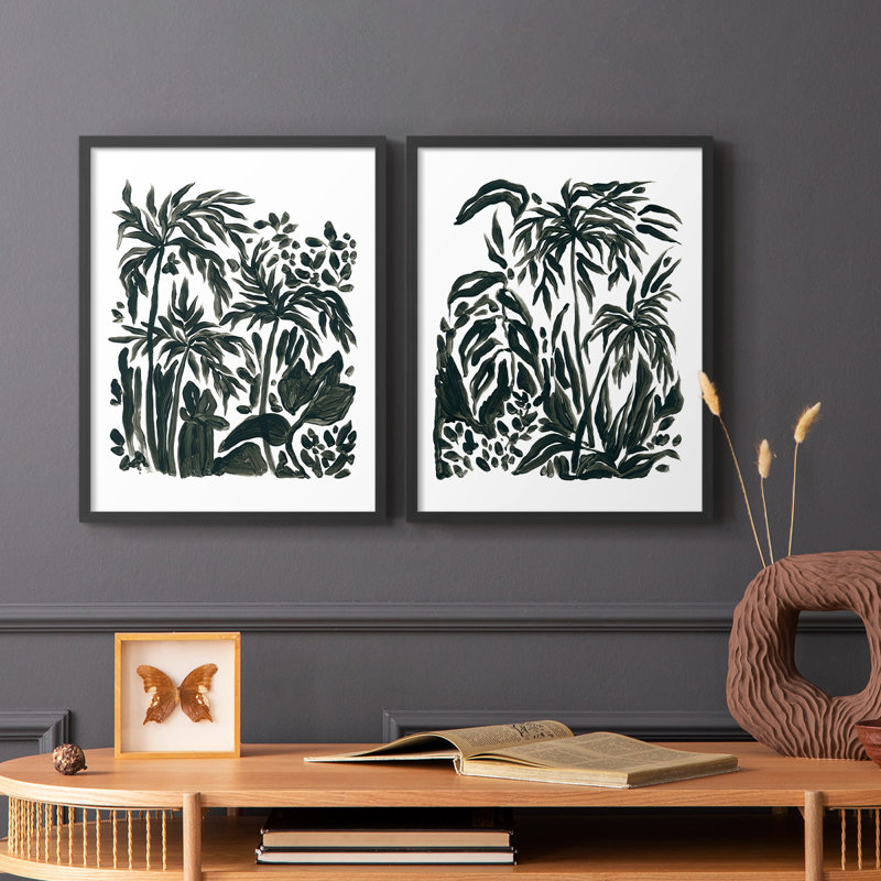 Encre Jungle III - reproduction encadrée de qualité supérieure - prête à être accrochée - aucun clou requis - aucun clou requis