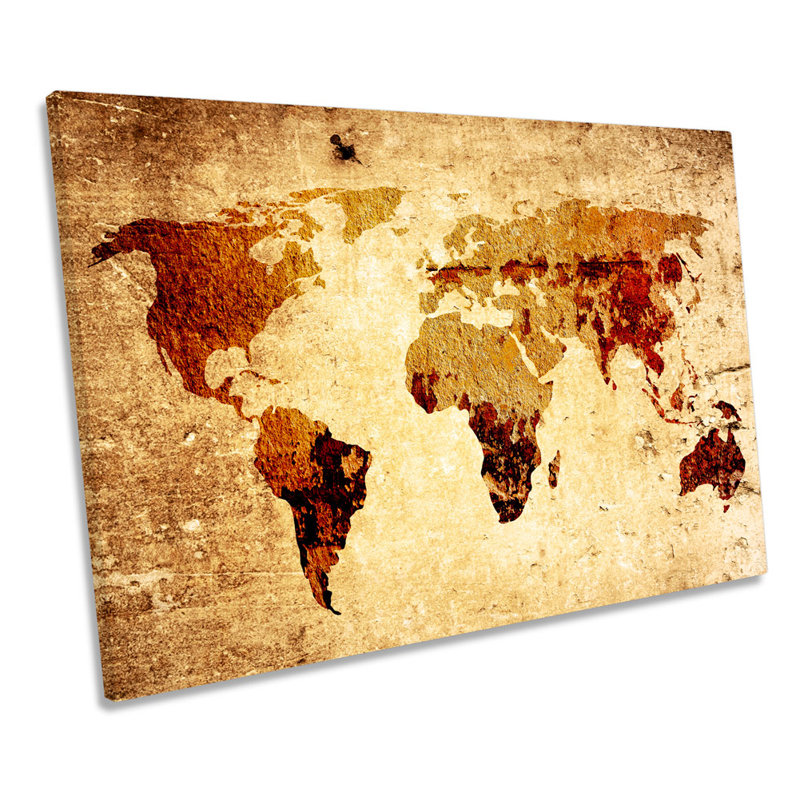 World Of The Map Distressed - Wrapped Canvas Print, 91.4cm H x 137.2cm W x 4cm D