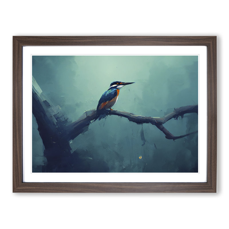 Kingfisher Bird Vol.1 - Framed Print, 46cm H x 64cm W x 2cm D, Walnut