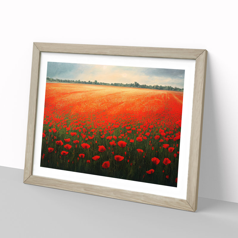 Beautiful Poppies Flowers - Single Picture Frame Painting, 34cm H x 46cm W x 2cm D, Oak Framed