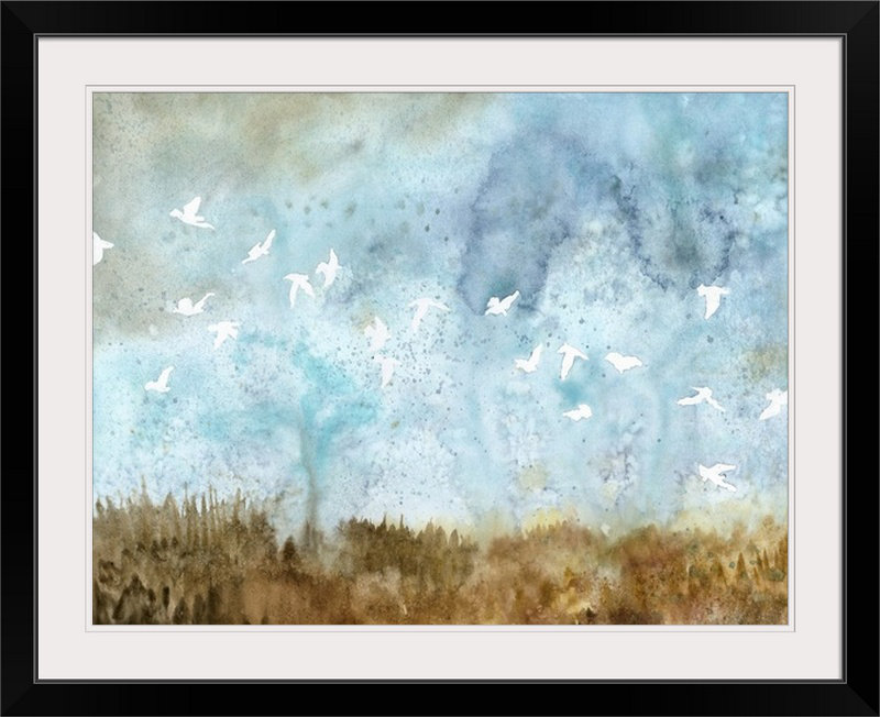 «Birds in Flight II» par Megan Meagher, reproduction d'art, Cadre noir, H 26 po x l 32 po x P 1 po