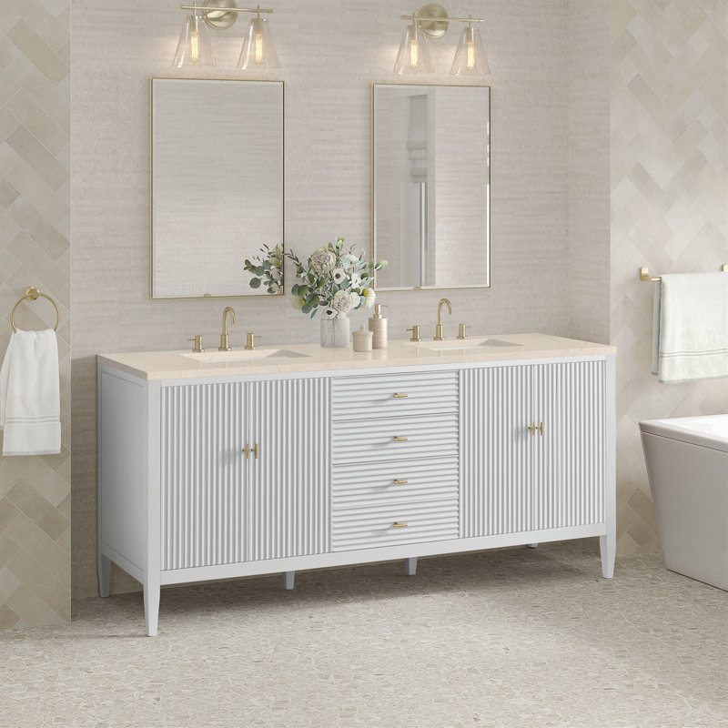 Myrrin 72'' W Double Vanity, Bright White, Carrara White, 8" Widespread