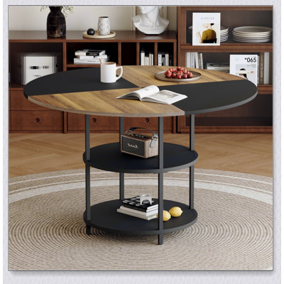 Table de salle à manger circulaire de 47,3 pouces de diamètre avec épissure moderne et rangement double couche