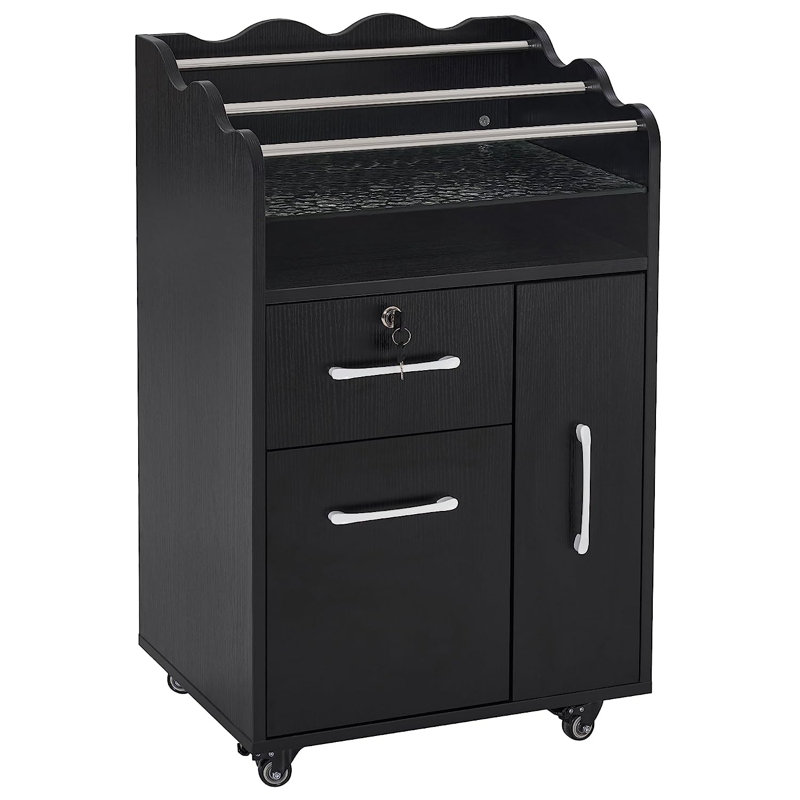 Salon Trolley Makeup Organizer with Drawer and Cabinet, Black