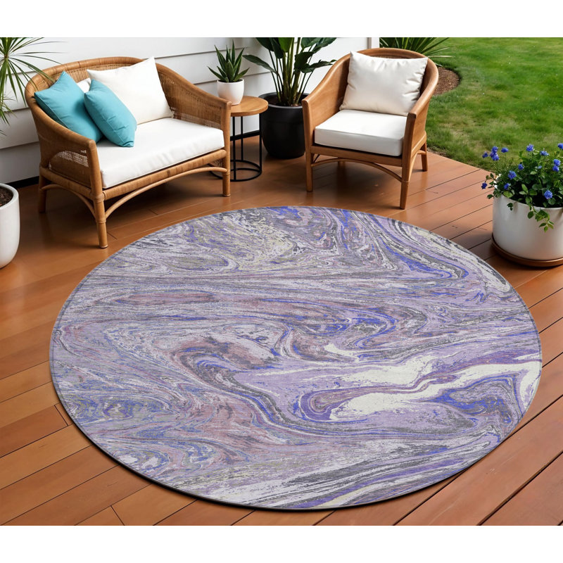 Tapis rond lavable abstrait mauve et gris 8 pi HomeRoots