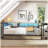 Corner Bed Frame Twin Size with Bookcase and 2 Underbed Storage Drawers, Modern Twin Bed with LED Light and Charging Station, Grey-1922389202