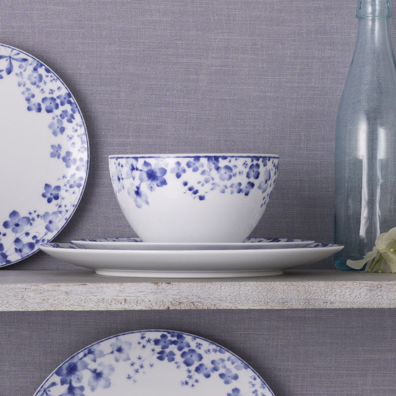 Blue and White Porcelain Floral 12-Piece Dinnerware Set