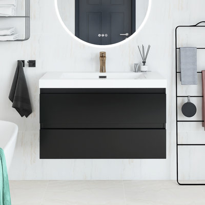 Meuble-lavabo mural simple 36 po avec plateau en résine Derrald