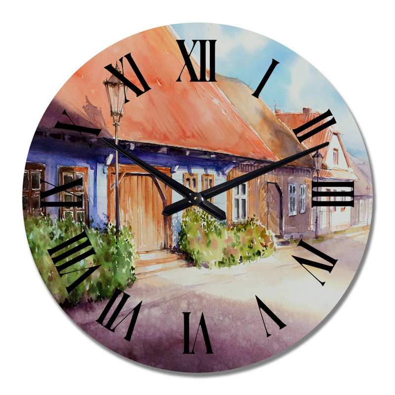 Vieille maison en bois dans un village polonais - horloge murale, Moyen