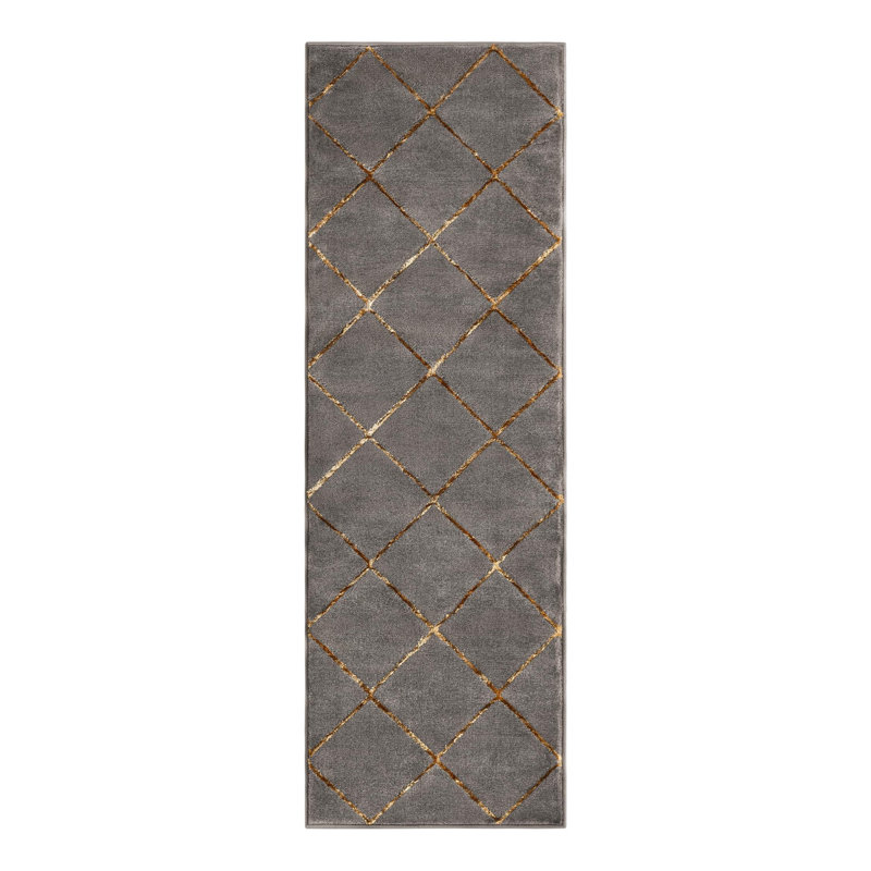 Latitude Run® Checks Novica Rug Gray and Gold, Runner 2' x 6'1"