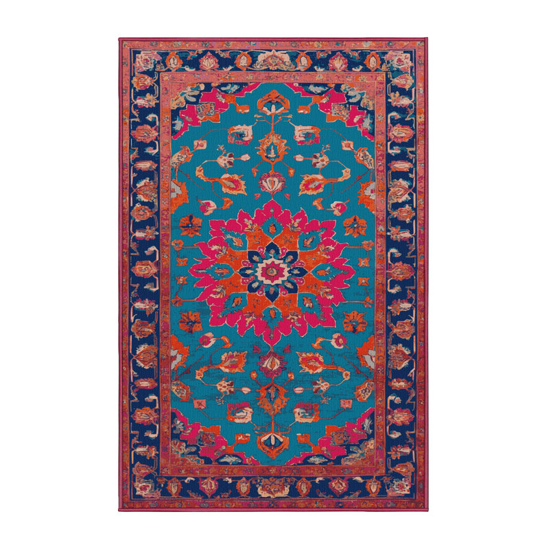 Tapis rouge Tabriz lavable à la machine, Rectangulaire 8 pi x 10 pi