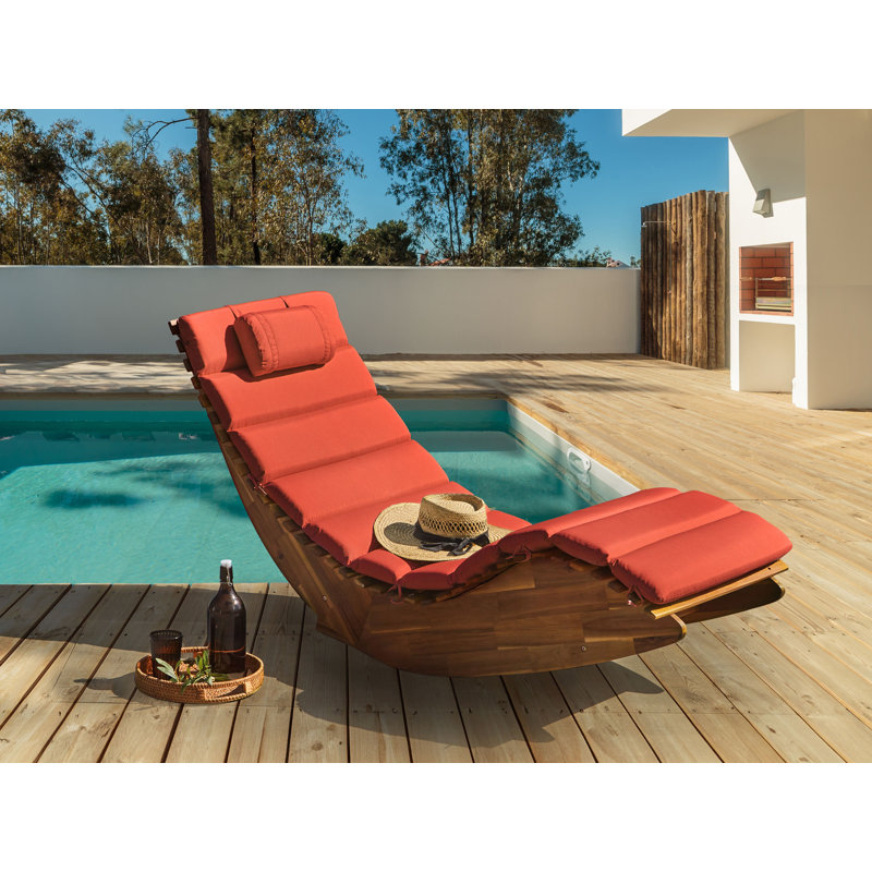 BRESCIA PREMIUM 176cm Long Acacia Single Chaise with Cushions, Red
