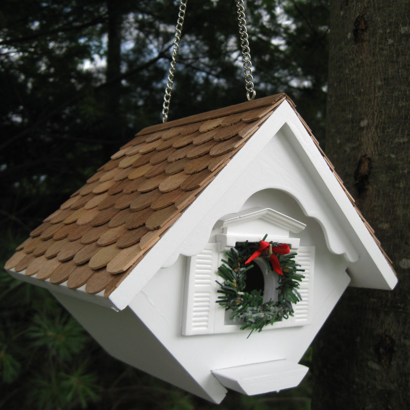 Holiday Offerings Christmas 8"x 6.5" x 5.5" Bird House, White/Brown