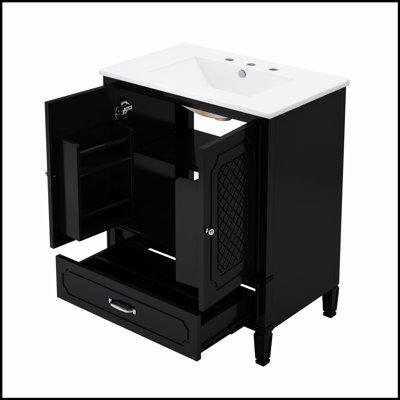 Meuble-lavabo de style rétro 30 po avec lavabo, rangement multifonctionnel et porte à fermeture en douceur