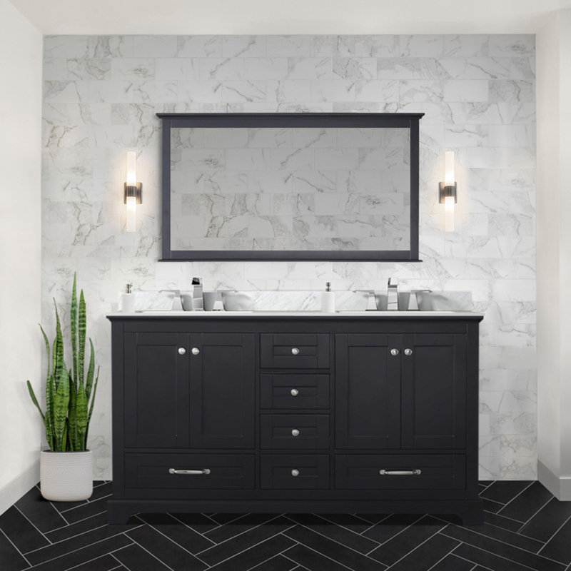 60 po X P 22 po D Meuble-lavabo double avec comptoir en marbre de Carrare et robinet, Espresso