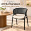 Chaise de salle à manger moderne à dossier canne Daishun, fauteuil incurvé en rotin en forme de U, siège d'appoint rembourré avec pieds en métal noir-17228011-3408386
