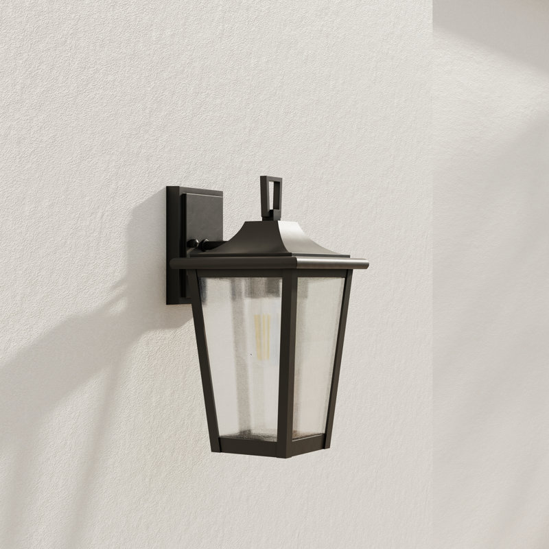 Applique murale d'extérieur noir texturé 1 lumière Tyngsborough 15 pouces avec verre bullé transparent Tyngsborough