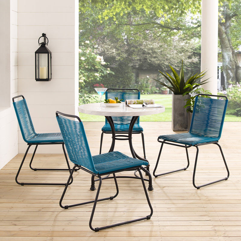 Travers Indoor/Outdoor Stackable Wicker Dining Side Chair, Peacock