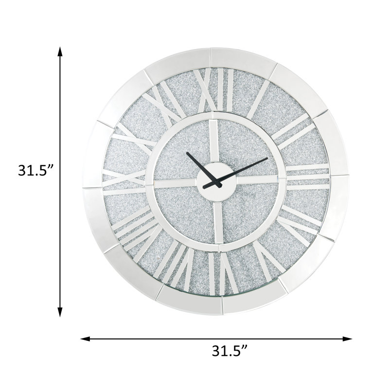 Noralie 31" Round Mirrored Wall Clock with Faux Diamonds