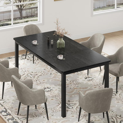 Industrial Rectangular Dining Table for 6-8, 79 in Long Wooden Kitchen Table - Sturdy Metal Legs - Rounded Corners - Multi-Use Writing/Conference Desk - Black
