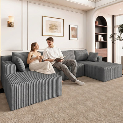 Boneless 124" Cloud Sectional Couch,Modern U-Shaped Boneless Couch with Deep Seat,Comfy Corduroy 4-Seater Sofa,Memory Foam Sofa for Living Room,No Assembly Required