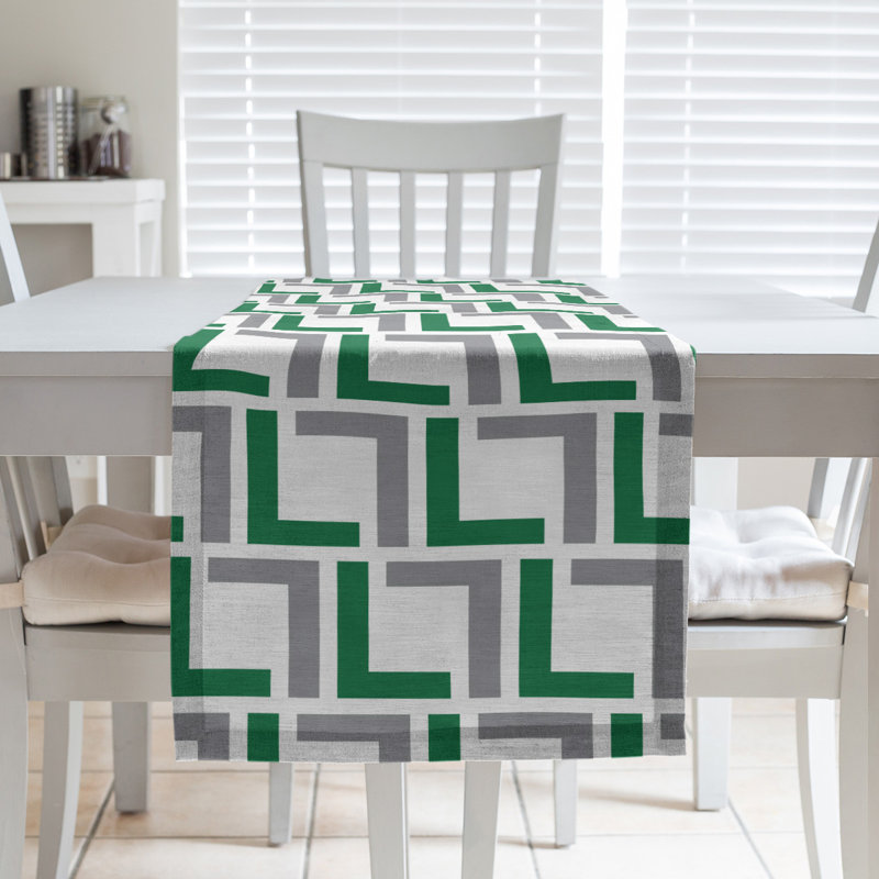 Chemin de table Carolina, 72 po x 16 po, Coton, Blanc / vert / argent