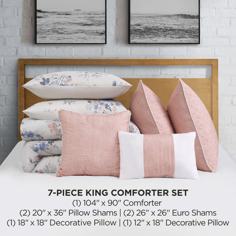 Lucky Brand Clarie Floral Comforter Sets, King Comforter + 4 King/Euro Pillow Shams