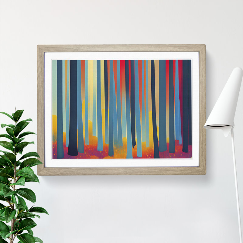 Abstract Forest Summer Vol.3 1 Piece Single Picture Frame Painting, 34cm H x 46cm W x 2cm D, Oak