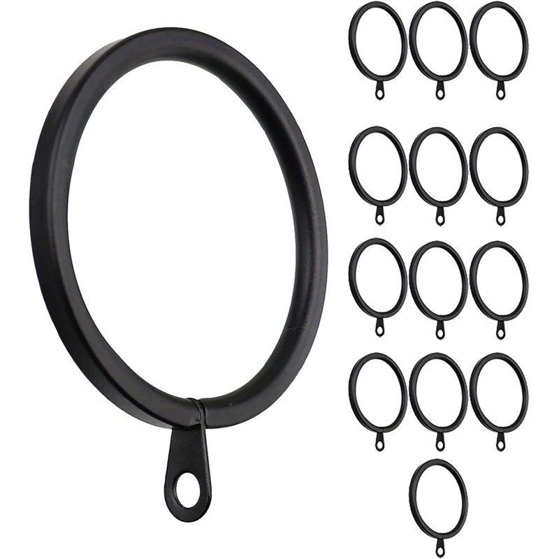Anneaux de rideau plats en métal 14 pouces avec œillets Meriville, 1.5", Noir