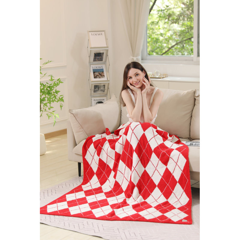 Argyle Pattern Luxury Soft Throw Blanket, Red