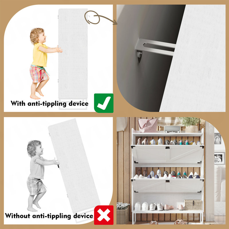 Armoire à chaussures 2 tiroirs, ferme, pieds en métal pour entrée - blanc