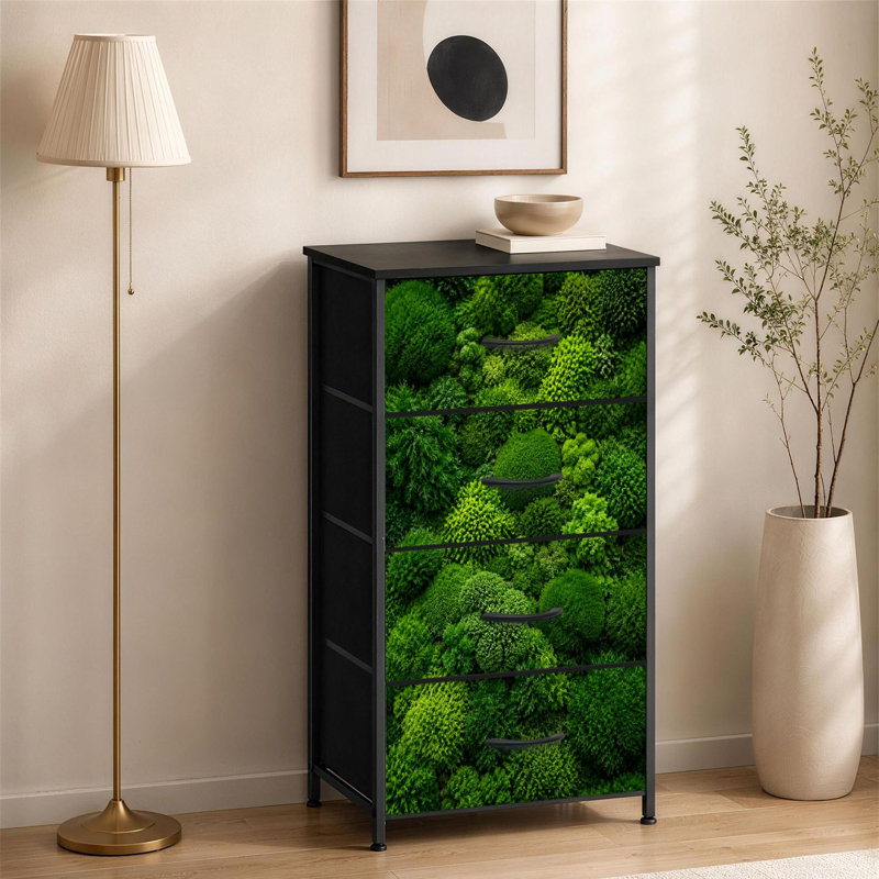 Commode 4 tiroirs pour chambre à coucher Mousse végétale verte