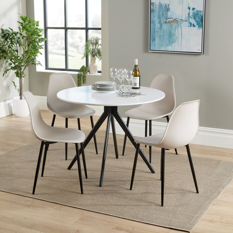 Aspen 5-Piece Casual Dining Set - Spacious Round Table & 4 Curved Plastic Chairs, Grey, White