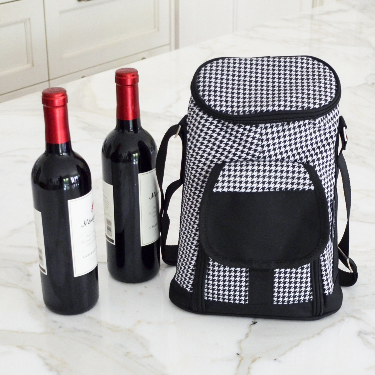 (Houndstooth) - Picnic at Ascot Wine and Cheese Cooler Bag Equipped for 2 with Glasses, Napkins, Cutting Board, Corkscrew, etc. - Houndstooth並行輸入