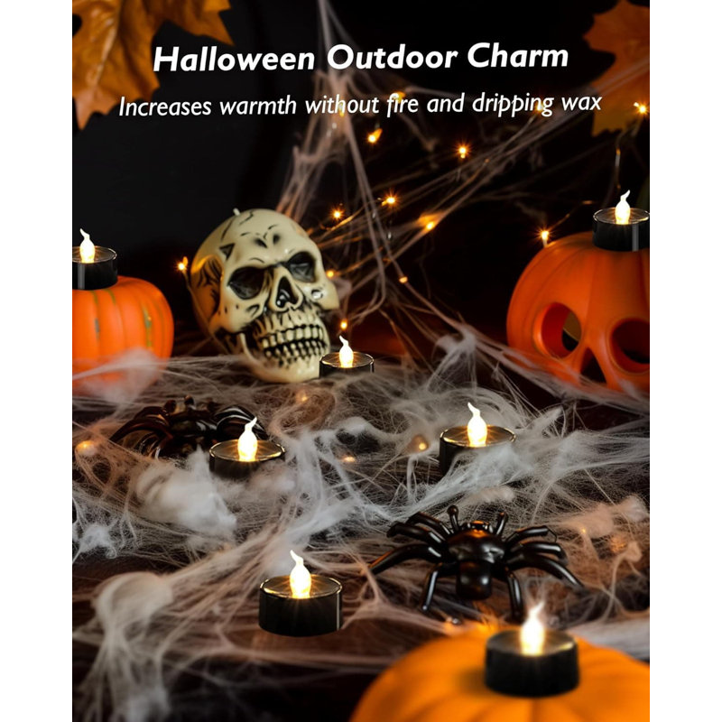 24 Pack Black LED Flameless Tea Light Votives - Battery Operated, 1.4" D x 1.3" H, for Fall Holiday & Theme Party Decor