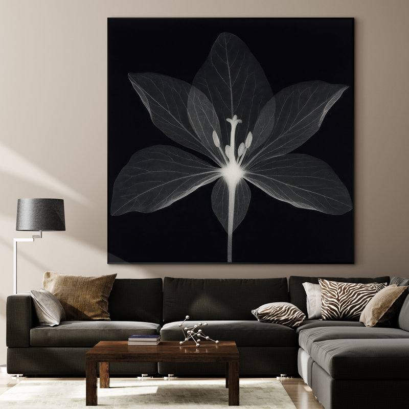 Très grande reproduction d'art sur toile - Art floral botanique, décoration pour salon ou chambre à coucher - «Assemblage requis du cadre (cadre non fini)»