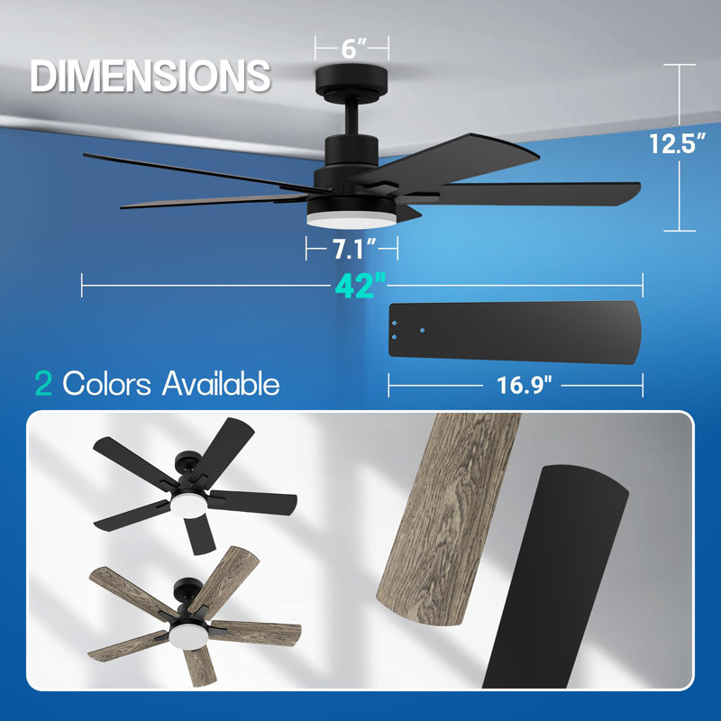 Ceiling Fans with Lights and Remote, Black, 42" Wide