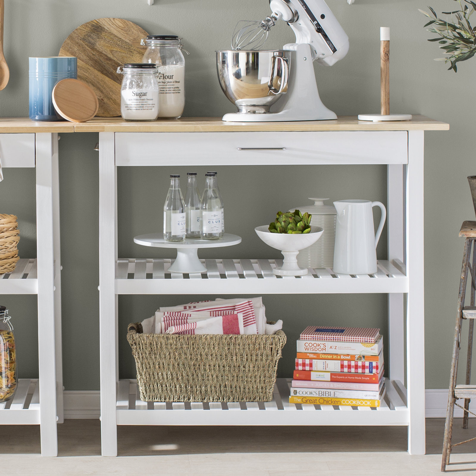 Herriott 40" Solid Wood Prep Table, White/Natural, 36.5"H x 40"W x 20"D