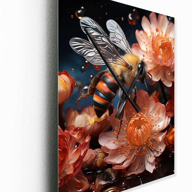 Abeille colorée IV - Horloge murale florale, Petit