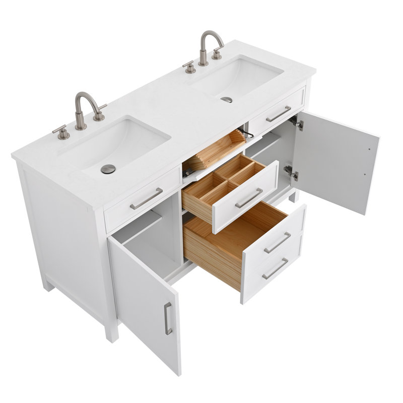 Meuble-lavabo double 60 po Wenniah, Blanc / nickel brossé