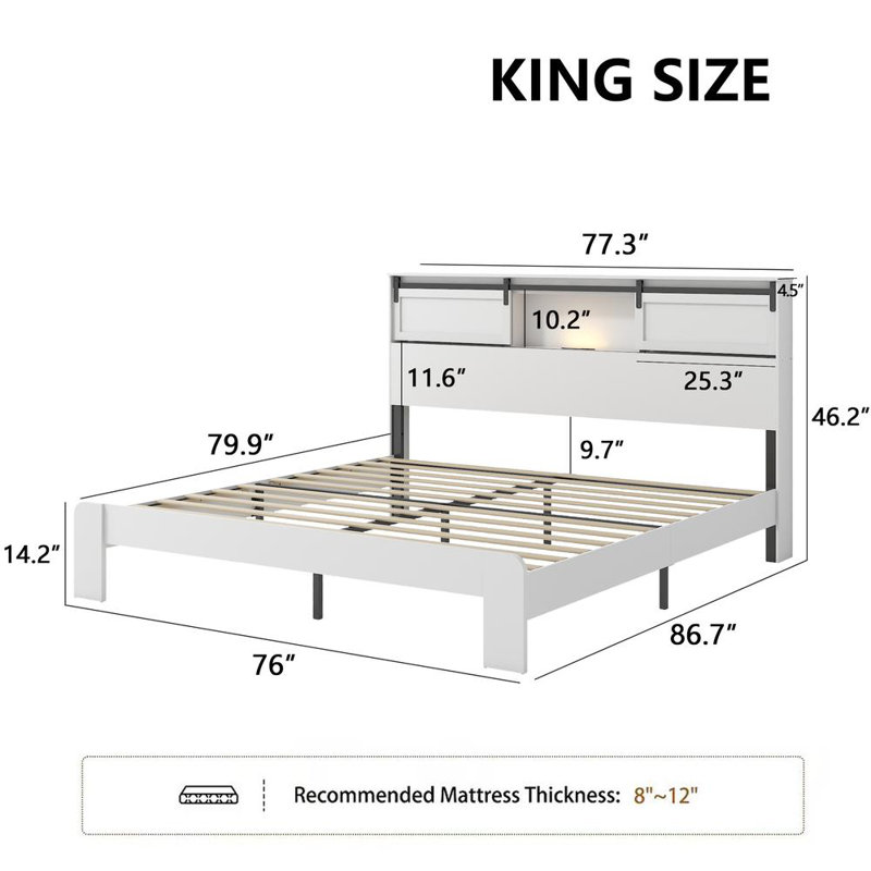Modern White Bed Frame, King