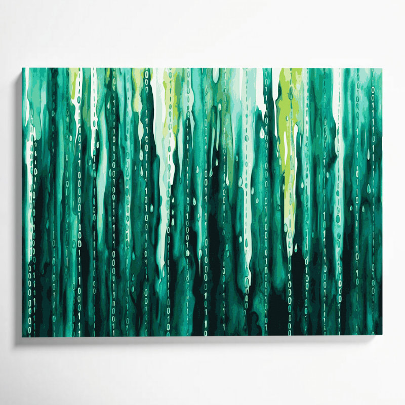 SciFi Binary code matrix rain Green Canvas Wall Art, 11" H x 14" W