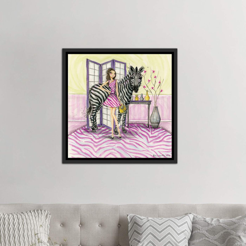 Zoe et zèbre art, H 18 po x l 18 po x P 1,5 po, Toile avec cadre noir