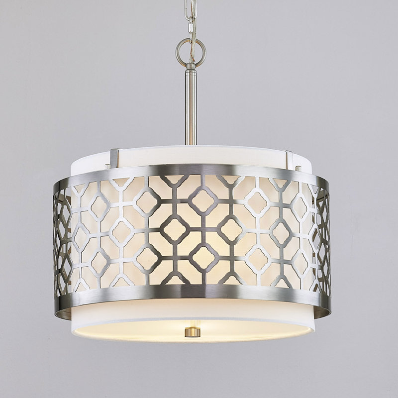 Luminaire suspendu tambour 2 lumières Alondra, Nickel brossé
