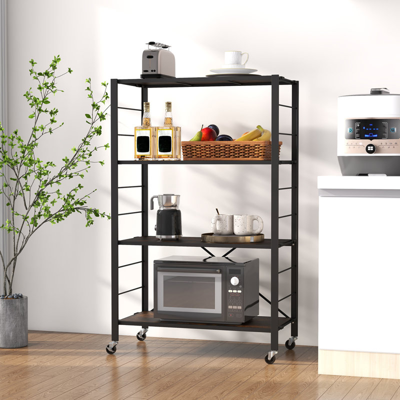 4-Tier Foldable Storage Shelf Collapsible Shelving Unit Display w/ Lockable Wheels Storage Rack